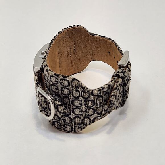 Guess Black Gray Logo Jacquard Cuff Watch Wristwatch Womens Buckle Strap Works - Picture 5 of 7